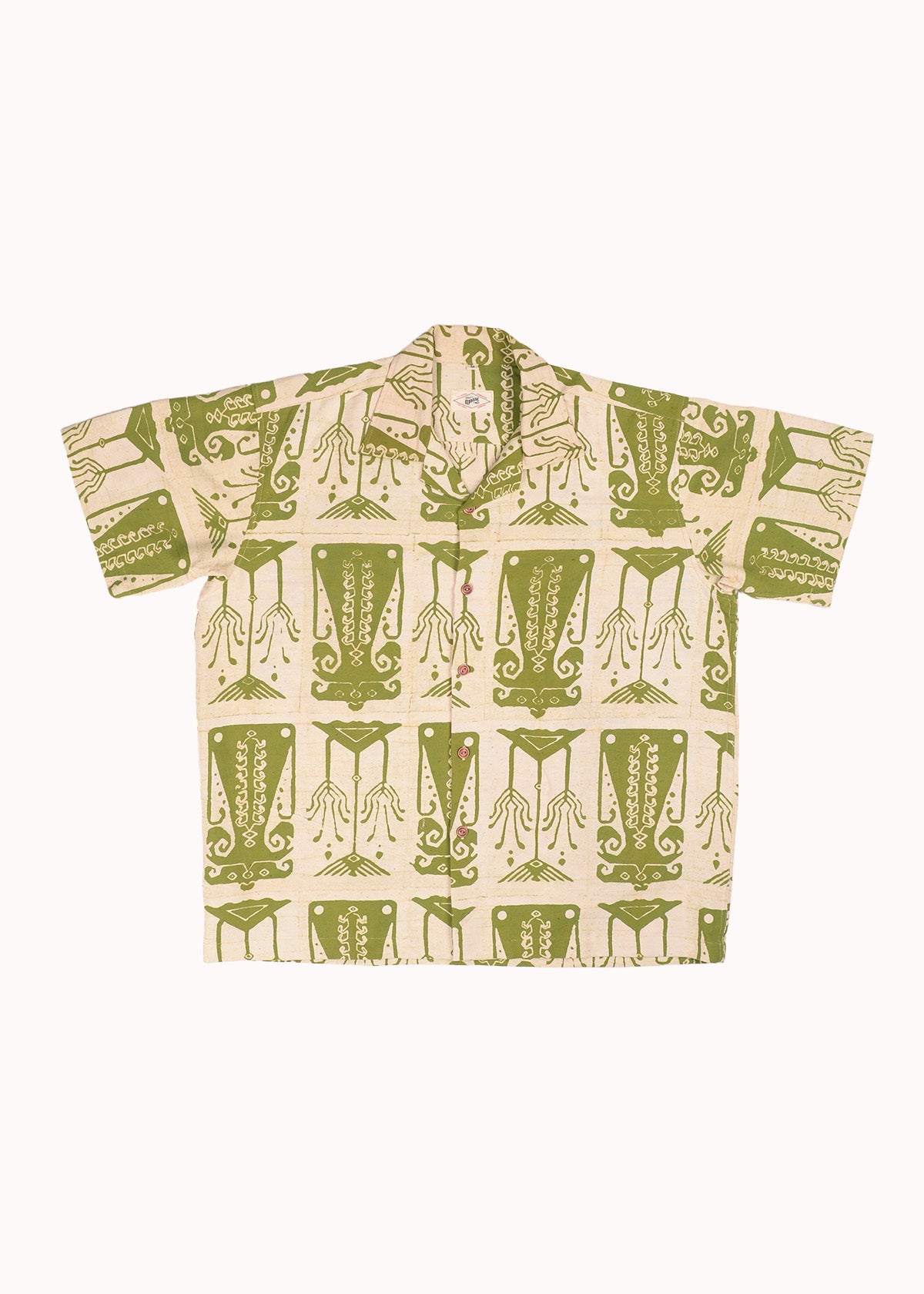Vintage Batik Print Short Sleeve Shirt - Light Green