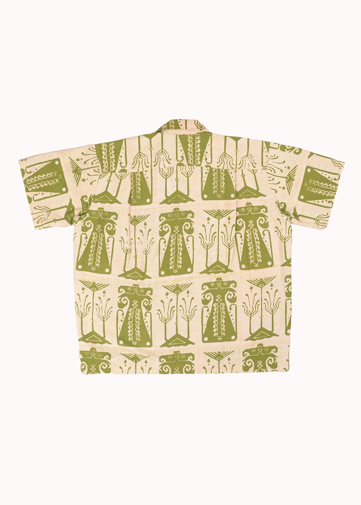 Vintage Batik Print Short Sleeve Shirt - Light Green
