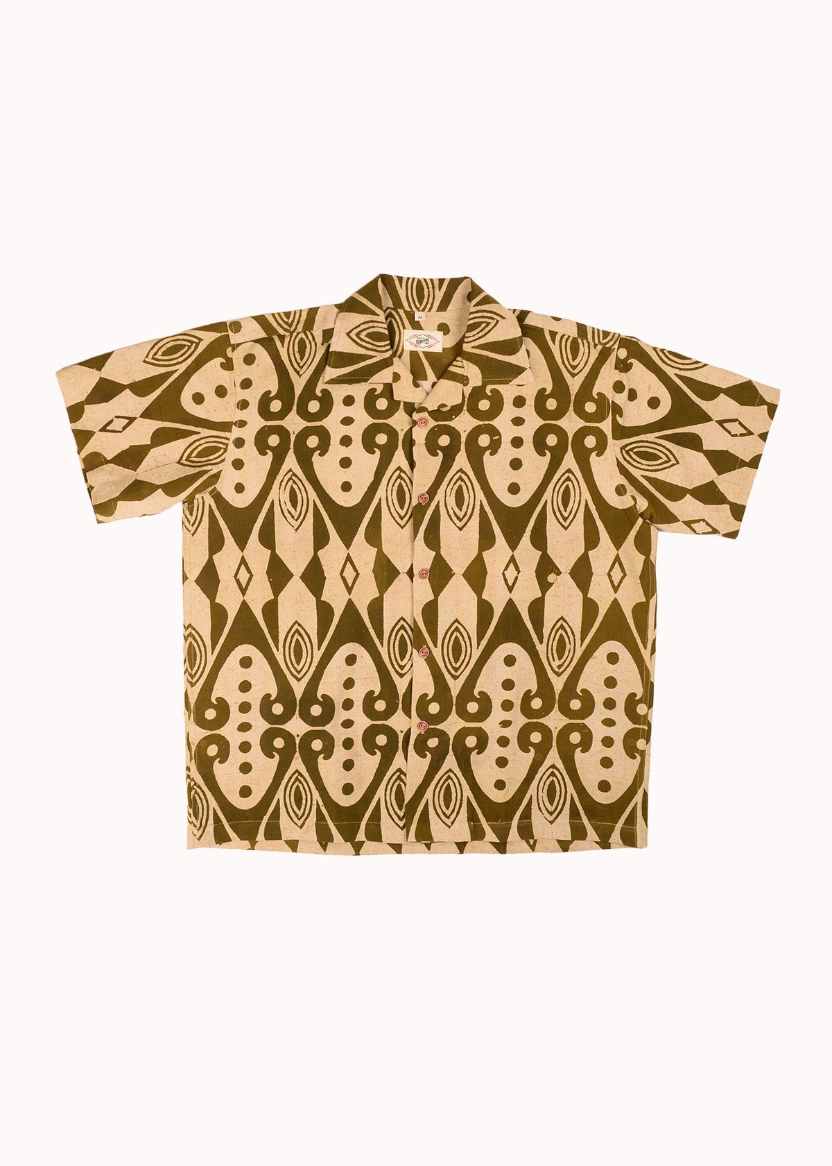 Vintage Batik Print Short Sleeve Shirt - Dark Green