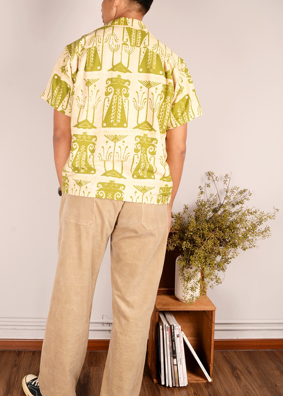 Vintage Batik Print Short Sleeve Shirt - Light Green